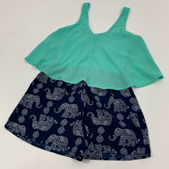Mint/Navy Elephant Romper by Love Blossom - Picture 3 of 5